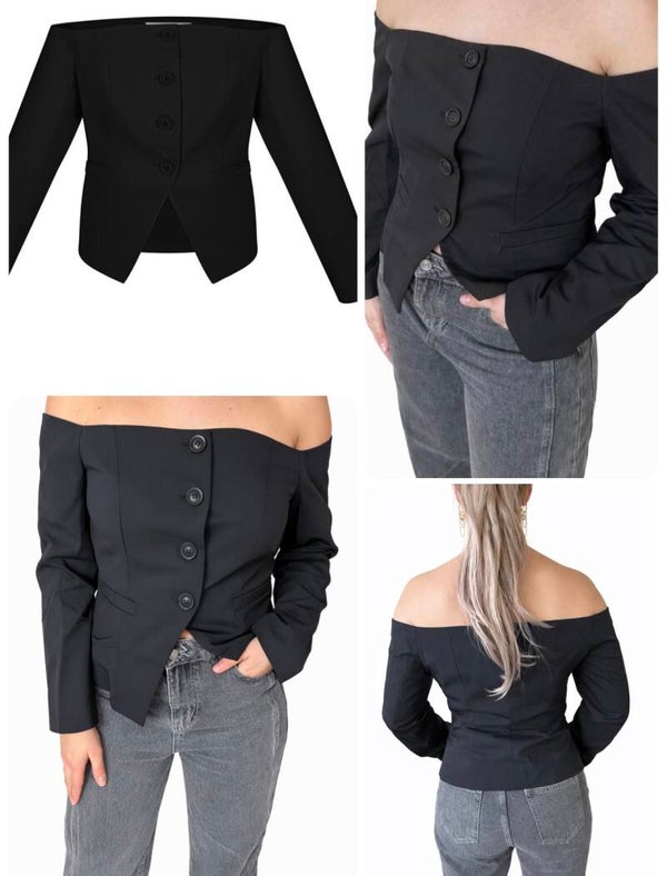 Off-shoulder blazer top – zwart