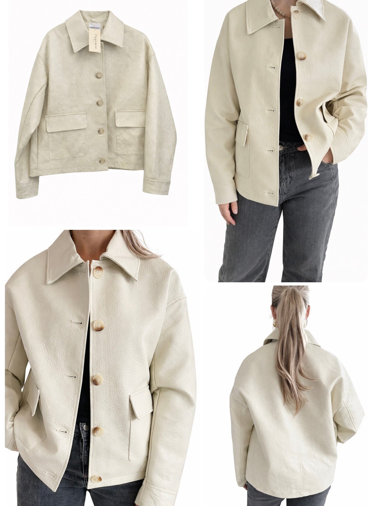 Oversized beige/creme leren look jas