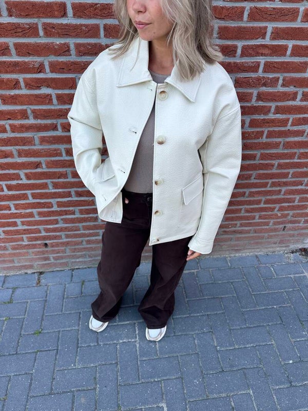 Oversized beige/creme leren look jas