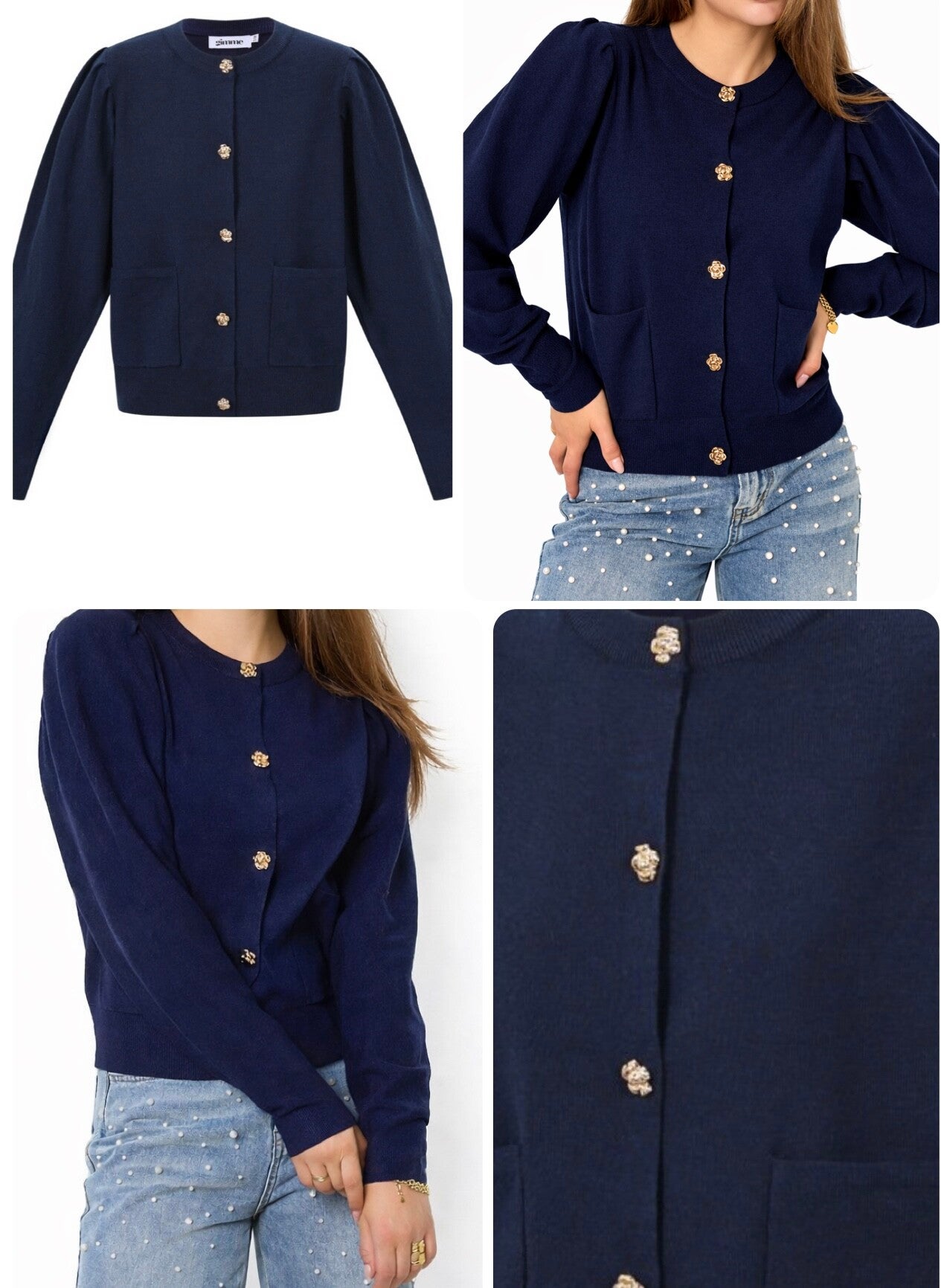 Elegant vest met gouden roosknopen – marineblauw