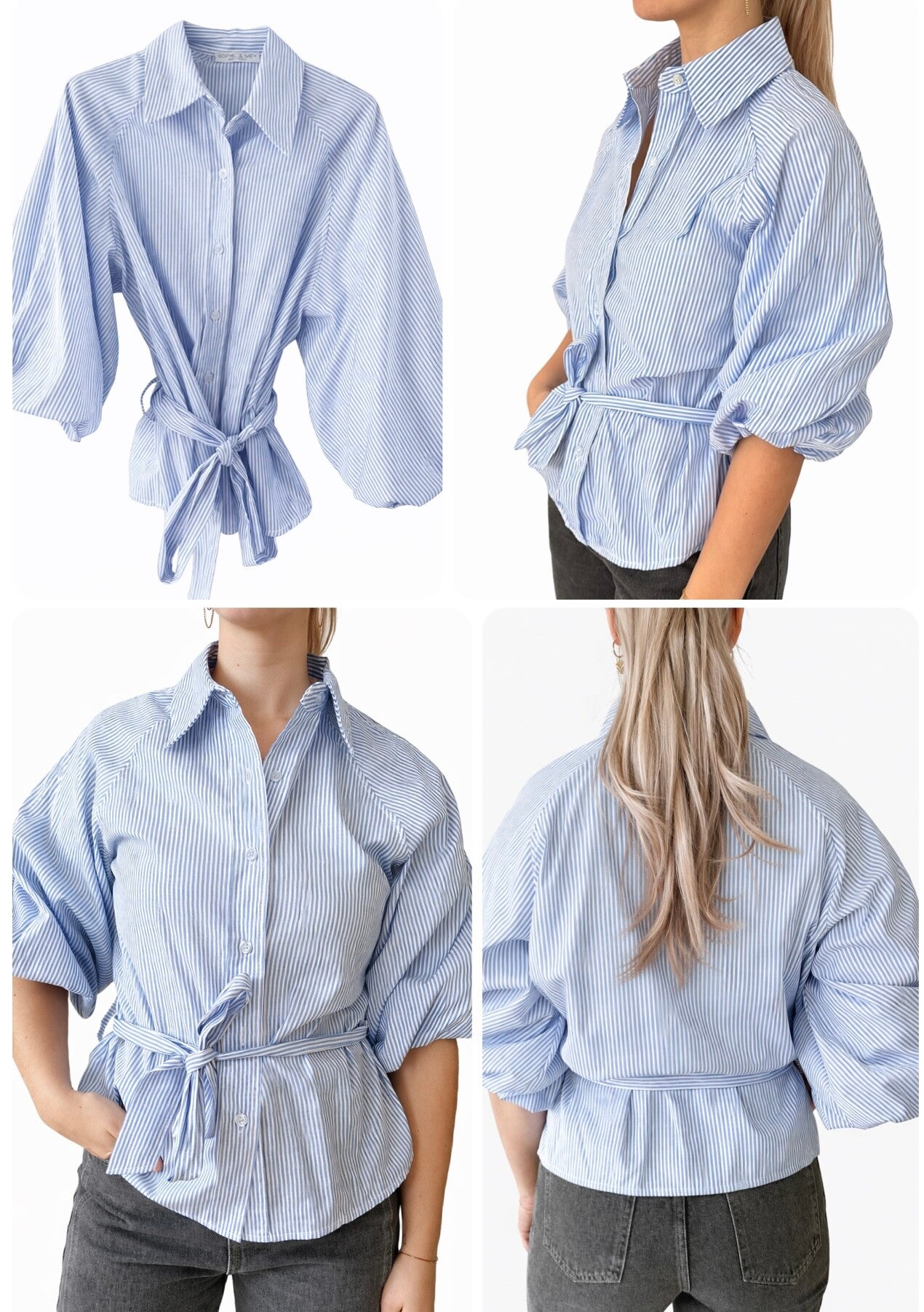 Blauwe Blouse met Witte Strepen & Ceintuur