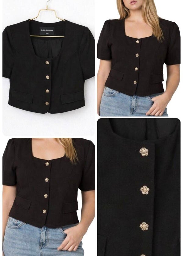 Cropped blazer met gouden knopen