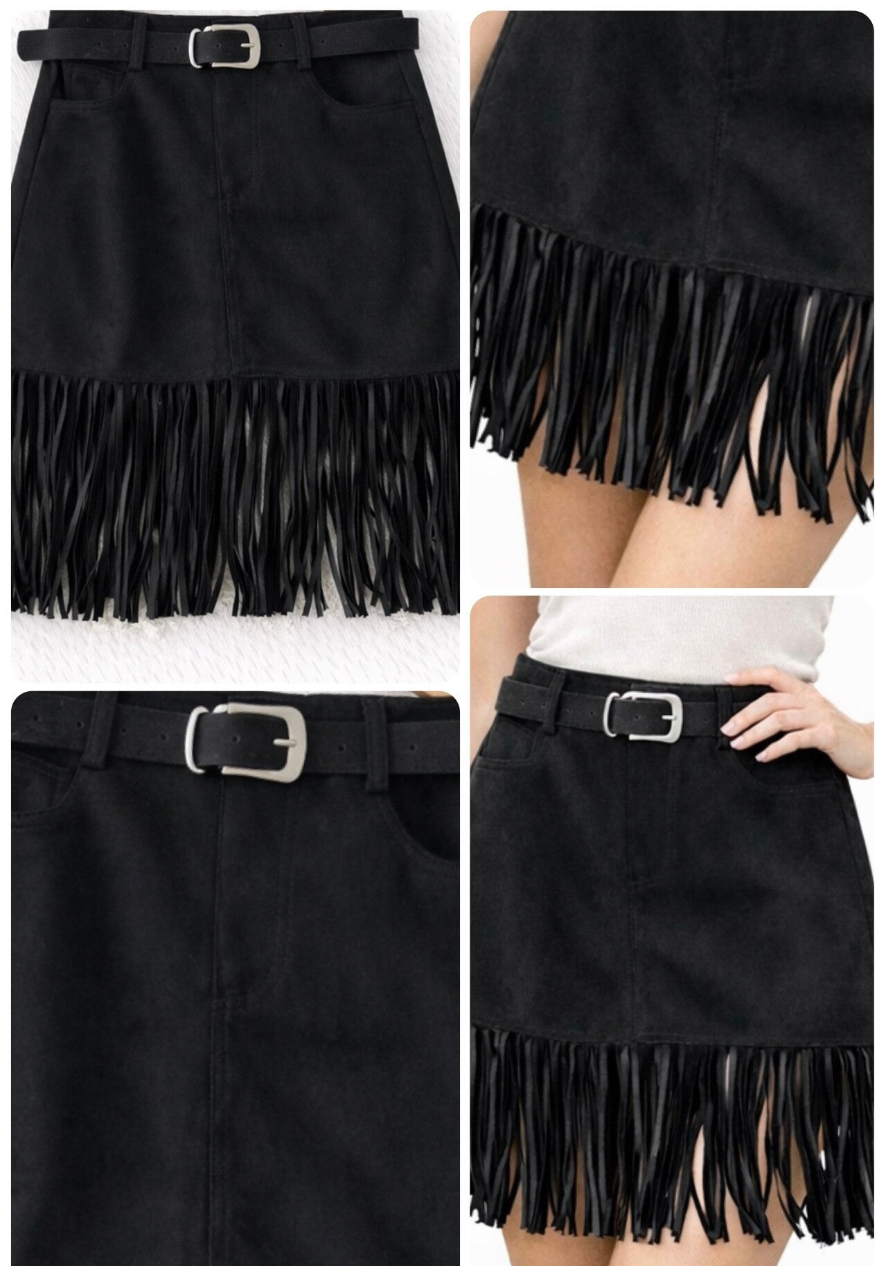 Suède rok met franjes & riem