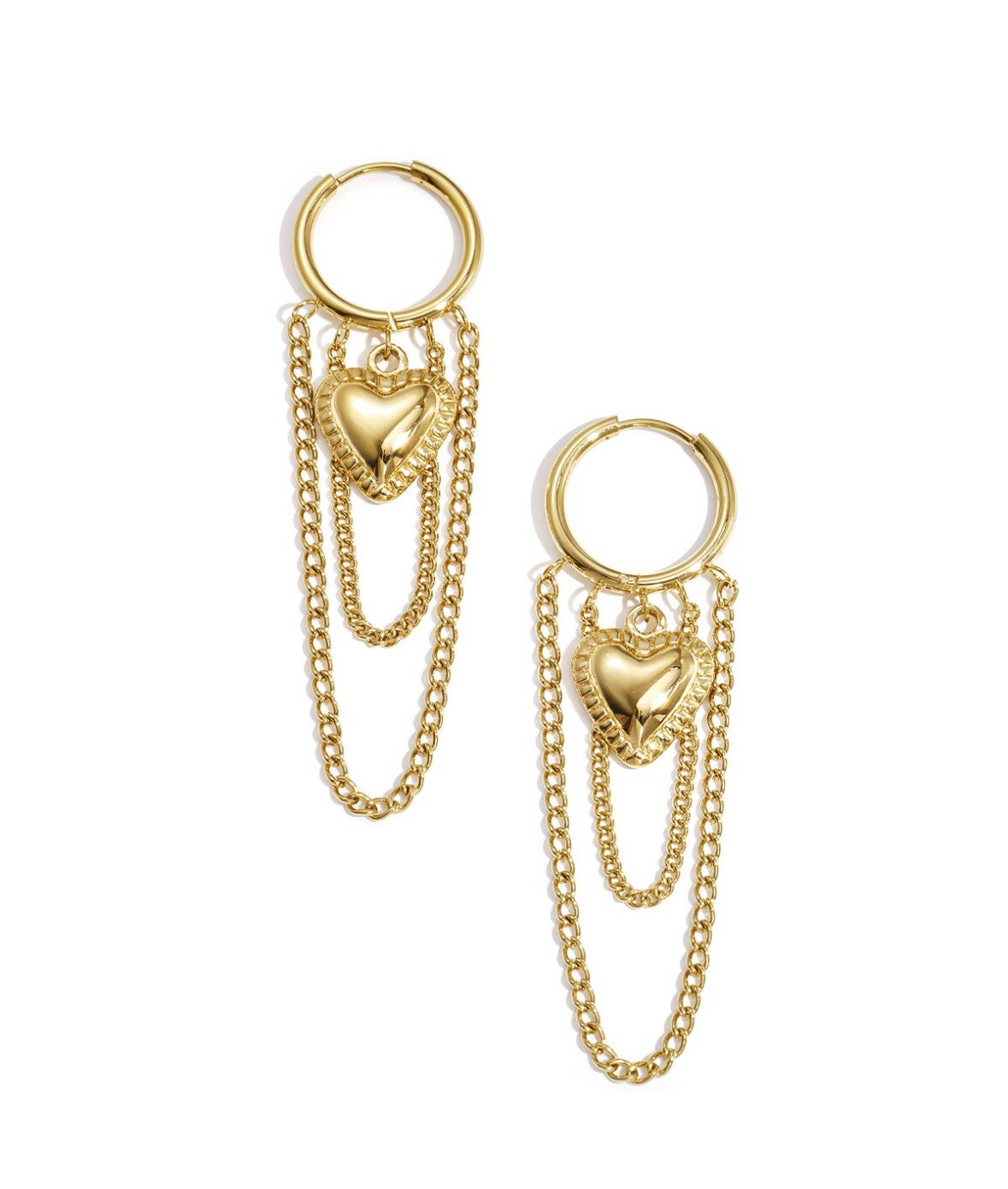 Goudkleurige oorbellen met hart & ketting – roestvrij staal