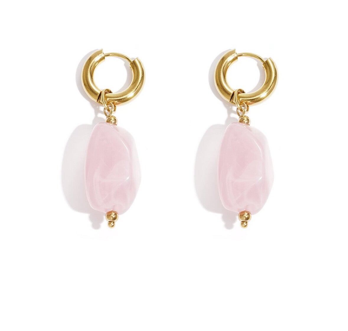 Oorbellen met Organische Kraal – Roze | Roestvrij Staal