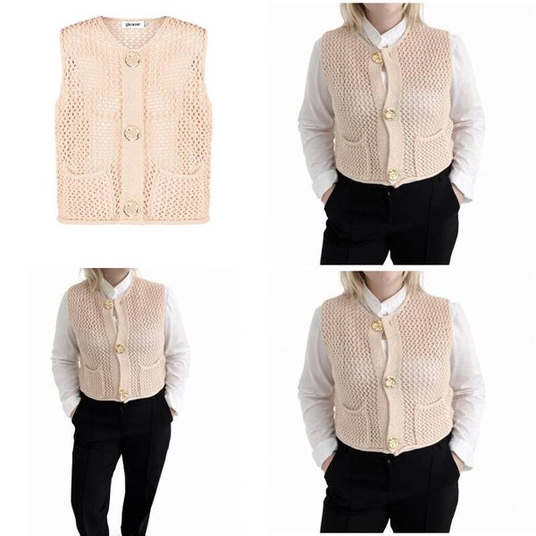 Babyroze/beige gilet met gouden knopen