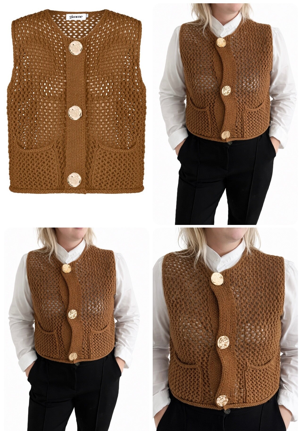 Bruine gilet met gouden knopen