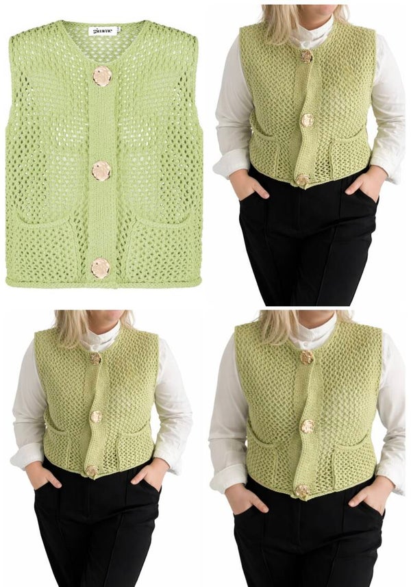 Mintgroene gilet met gouden knopen