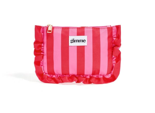 Make-up tas rood met roze strepen – trendy & opvallend