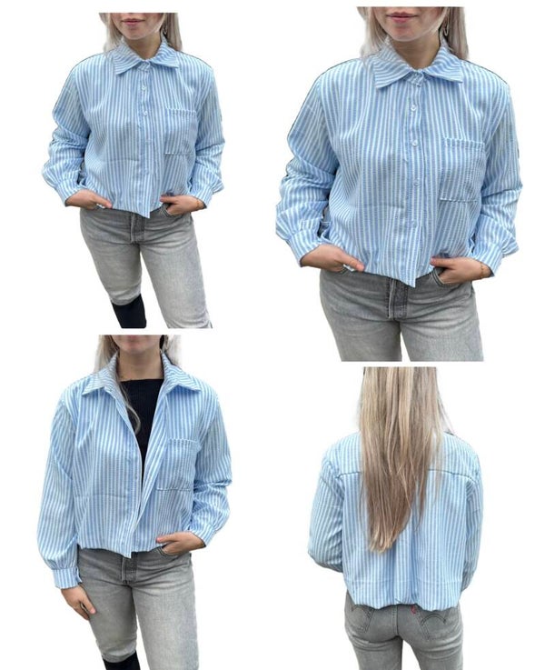 Cropped lichtblauwe blouse