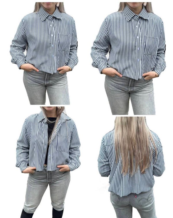 Cropped marineblauwe blouse