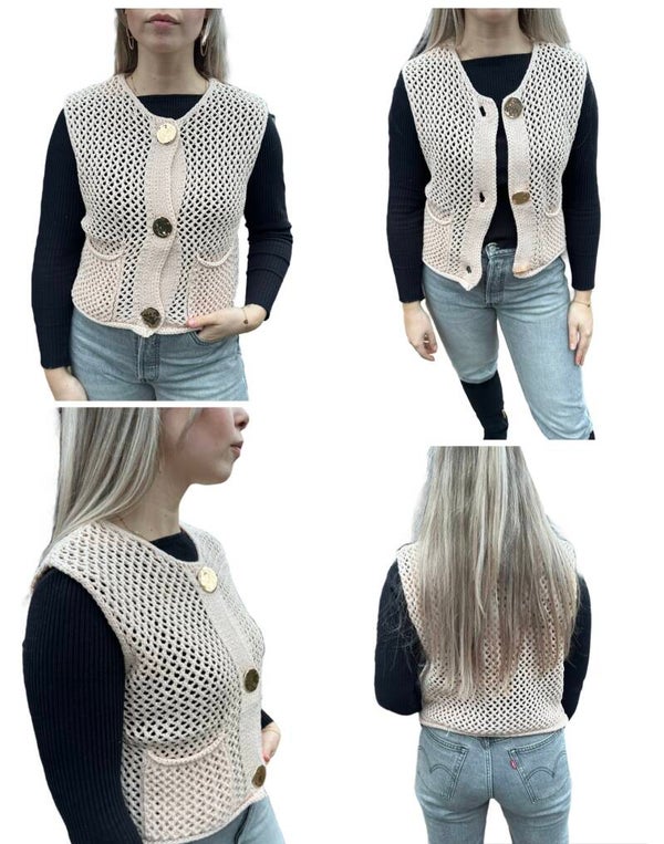 Babyroze/beige gilet met gouden knopen