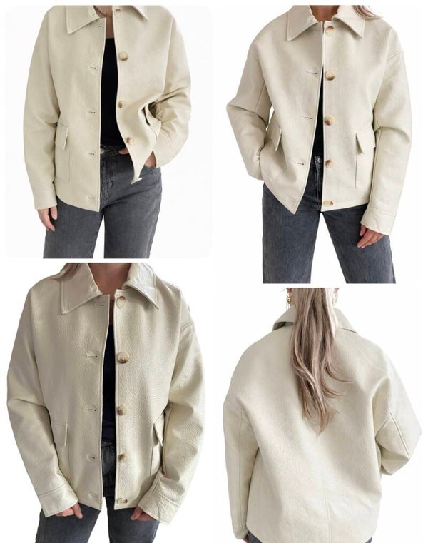 Oversized beige/creme leren look jas