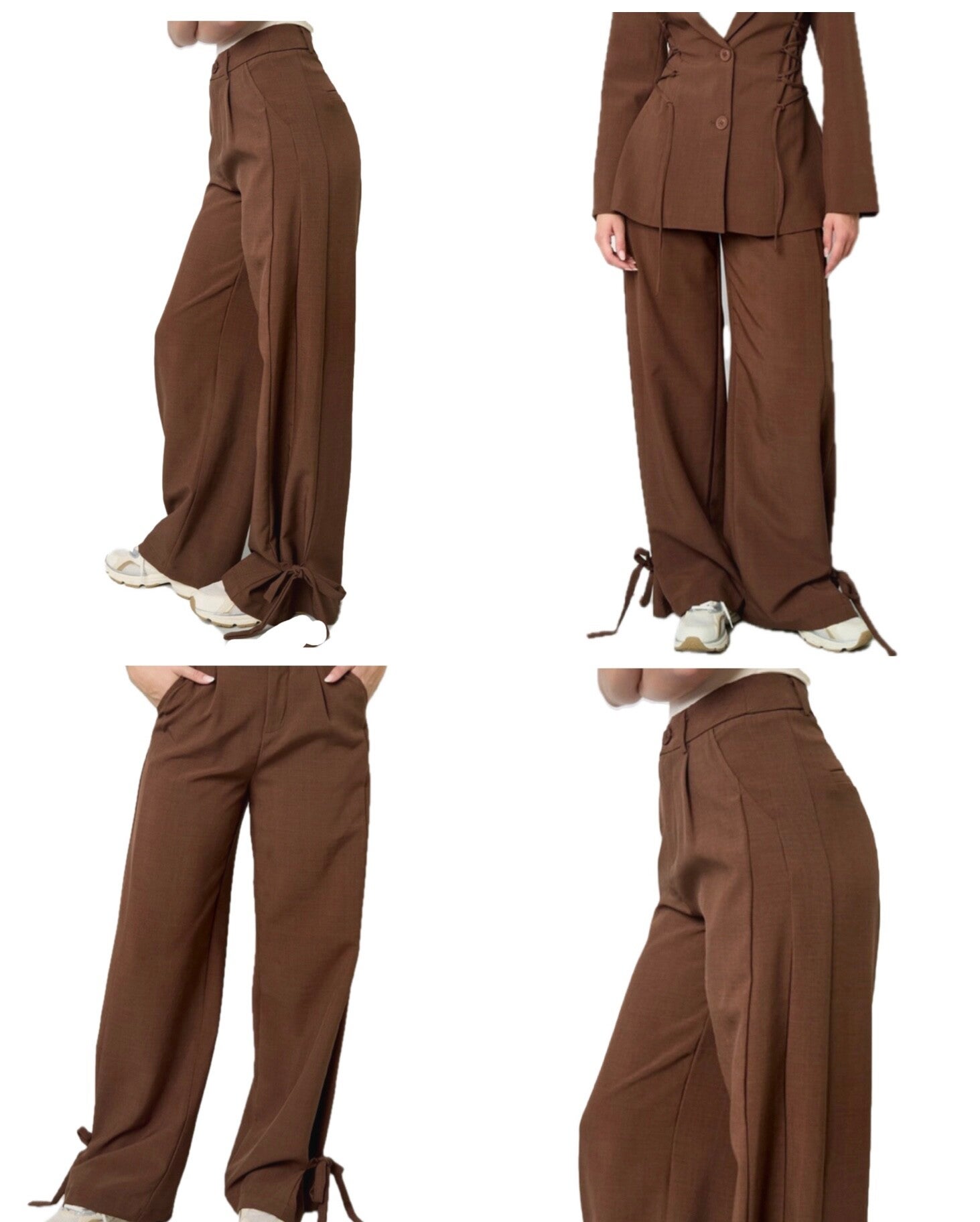 Bruine Wide Leg Broek met Strik