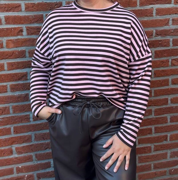 JULIËTTE – Oversized Striped Sweater Roze/Bruin