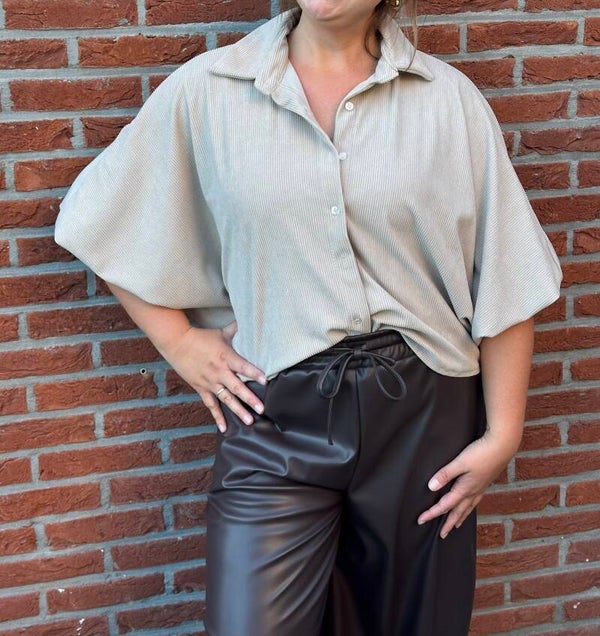 ÉLISE – Corduroy Balloon Blouse Beige