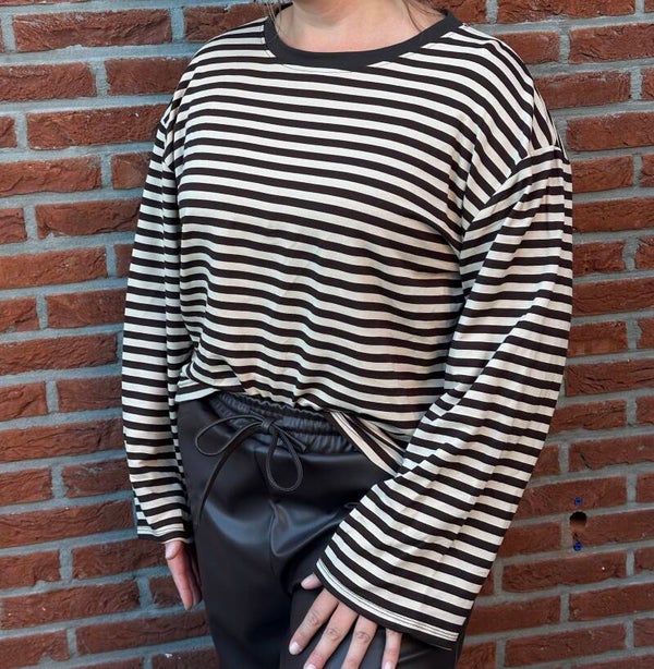 ELOÏSE – Oversized Stripe Top Beige/Bruin