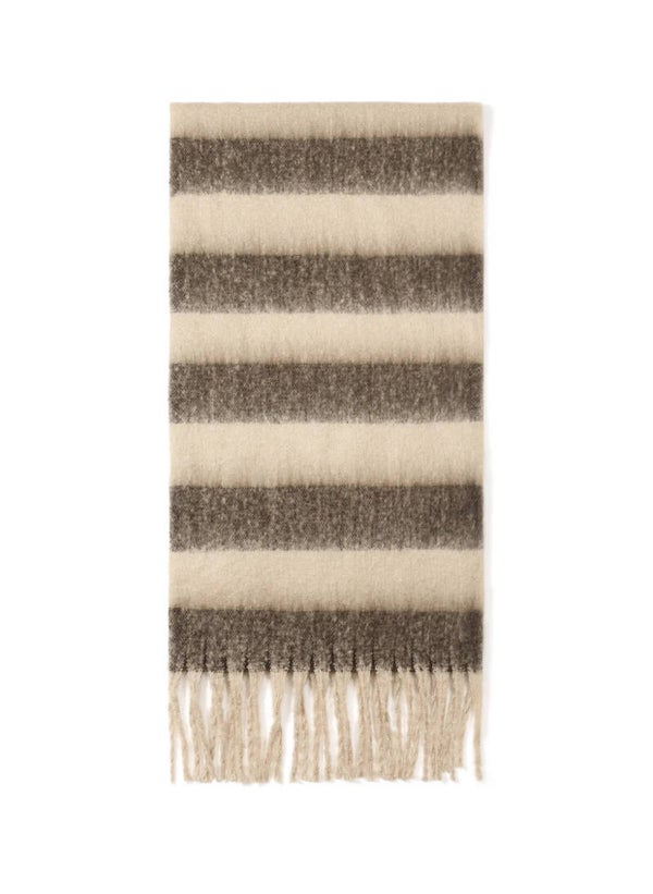 Warme gestreepte sjaal bruin beige