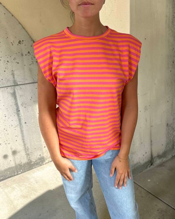 Azzurro padded uni top gestreept oranje roze