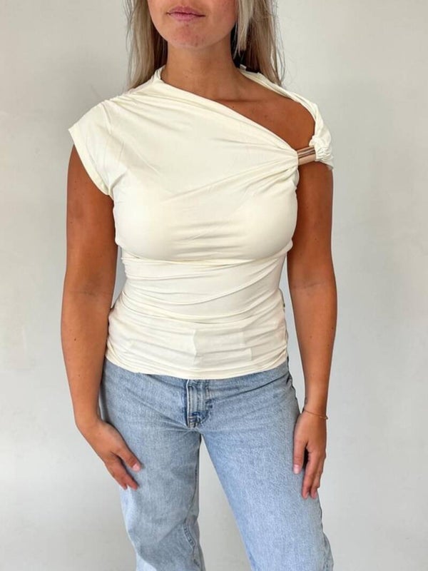 Witte Off-Shoulder Top met Gouden Detail