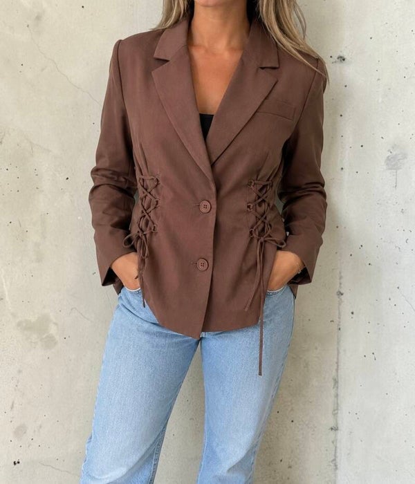 Bruine blazer met lace-up detail