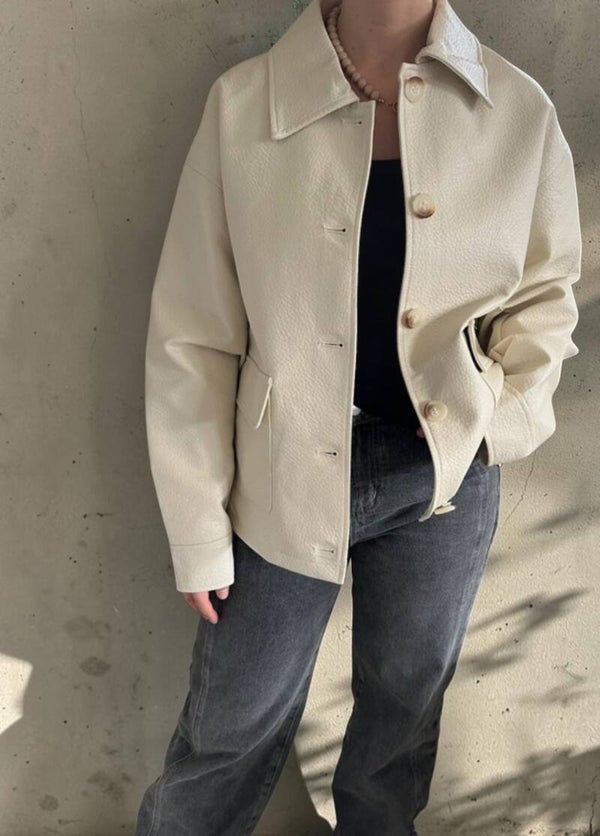 Oversized beige/creme leren look jas