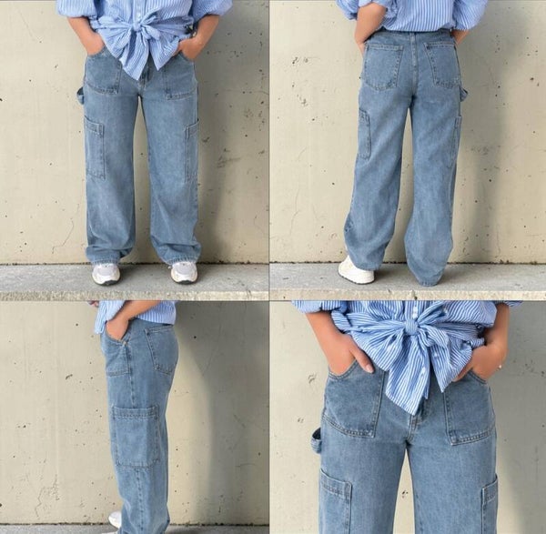 Cargo jeans met rechte pijpen – lichtblauw