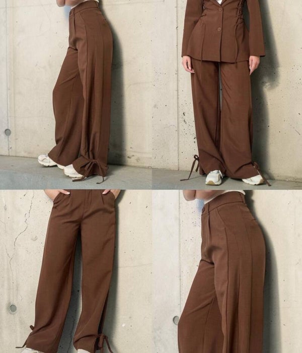 Bruine Wide Leg Broek met Strik