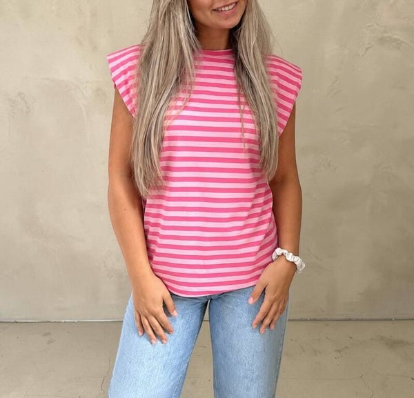 Azzurro padded uni top gestreept roze