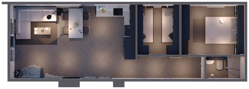 Tiny house, Plattegrond Santiago, grondplan met afmetingen, modulair en aanpasbaar, houtskeletbouw