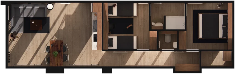 Tiny house, Plattegrond Nova, grondplan met afmetingen, modulair en aanpasbaar, houtskeletbouw