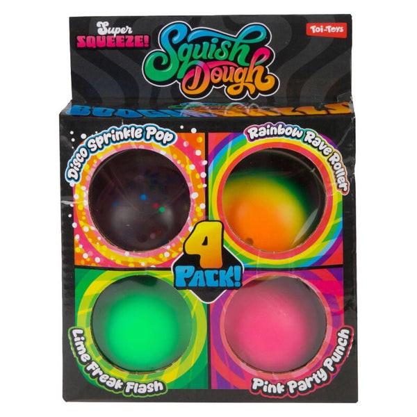 Squishdough Set knijpballen Glitter Neon 5cm, 4-pack