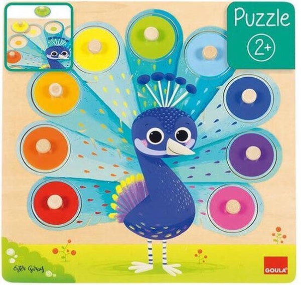 Pauw kleurenpuzzel met spel- en taaltips