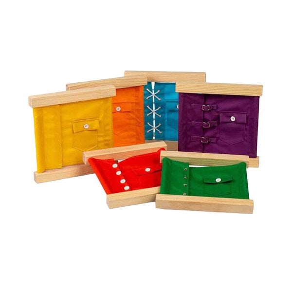 Bigjigs Houten Sluitingen- en Knopenframe, 6-delig Montessori