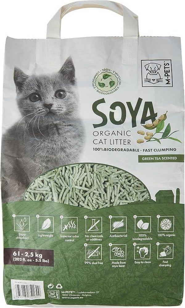 M-pets soya organische kattenbakvulling 2.5kg 6l