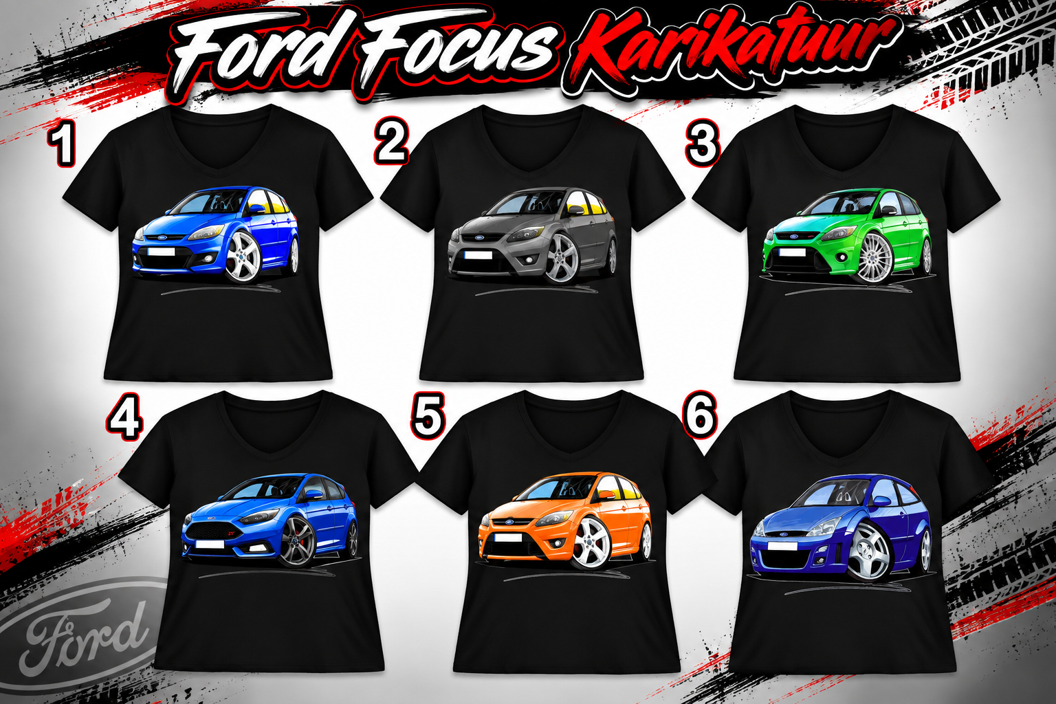 Ford Focus karikatuur T-shirt vrouw