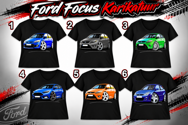Ford Focus karikatuur T-shirt vrouw
