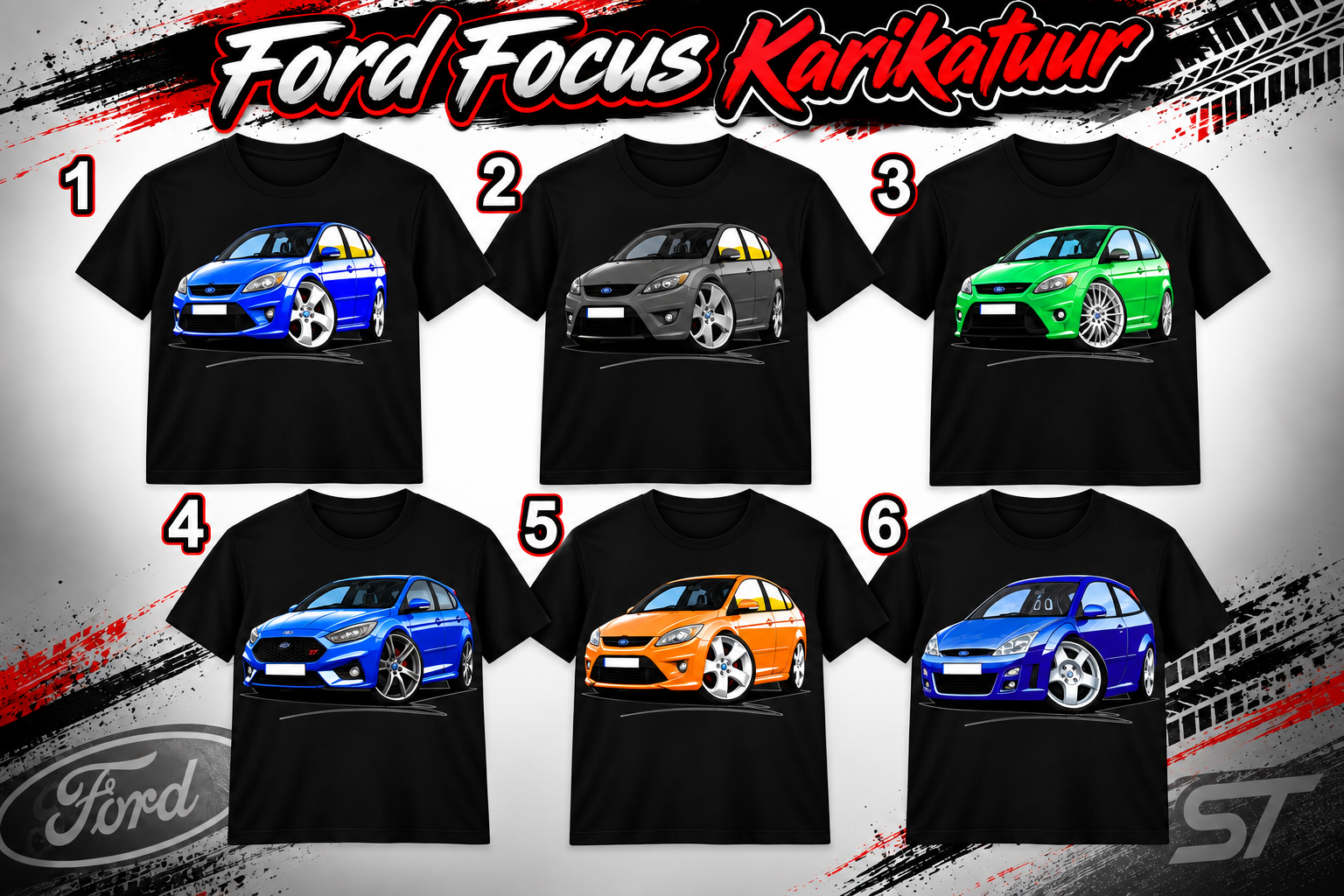 Ford Focus karikatuur T-shirt man