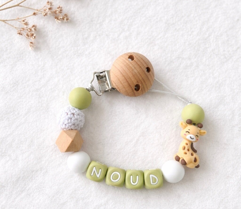 Speenkoord met naam groen-wit giraffe