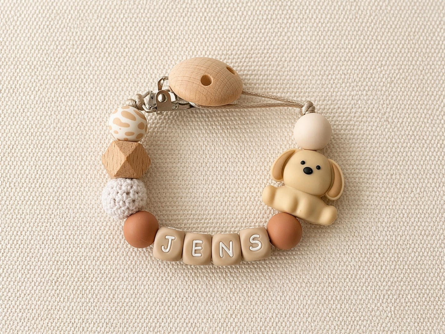 Gepersonaliseerd Speenkoord met naam | hond, beige, bruin