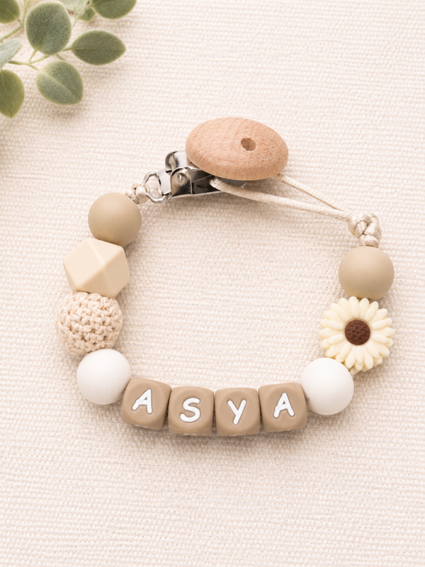 Gepersonaliseerd Speenkoord met naam | beige roomwit