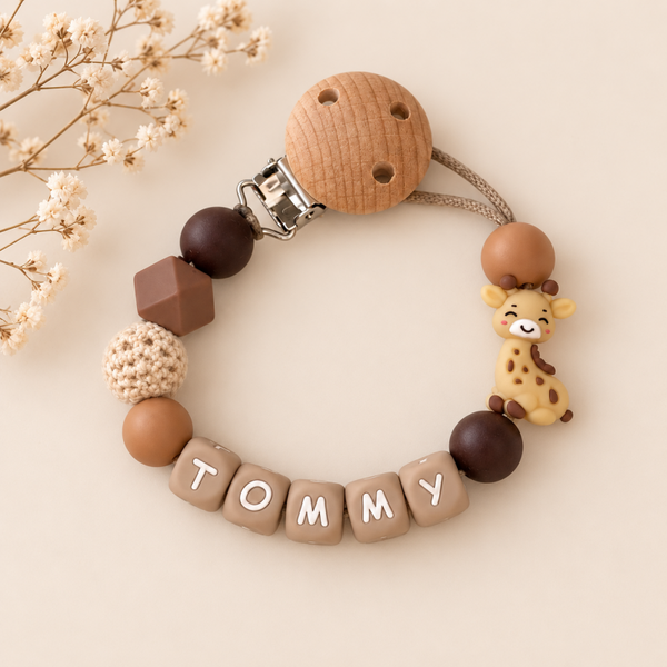 Gepersonaliseerd speenkoord giraffe bruin