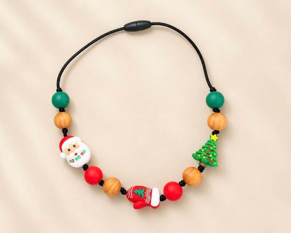 Kerst kinderketting rood, groen & goud - kerstman, kerstboom & want