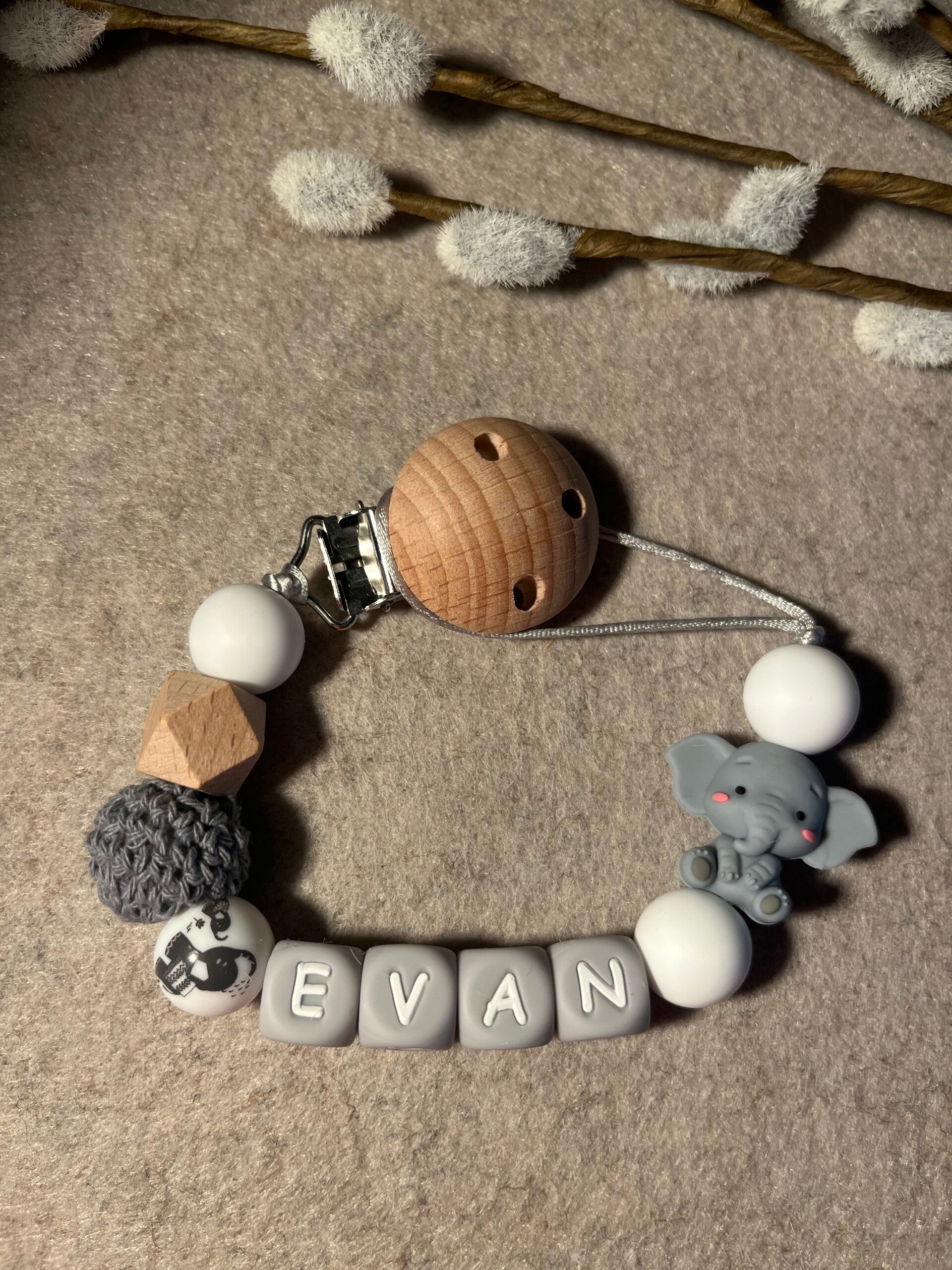 Speenkoord olifant grijs hout