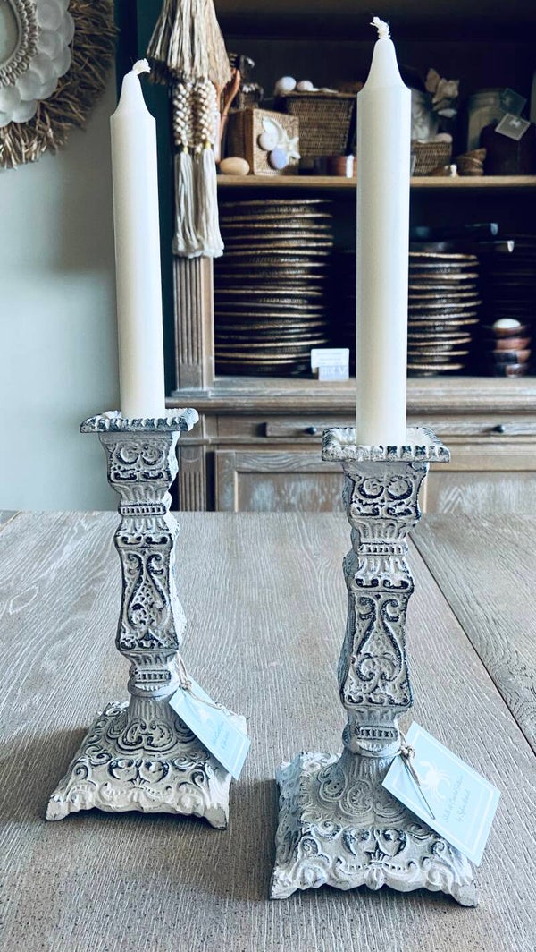 Wit Gepatineerde Smeedijzeren Kandelaar (SEA-746)