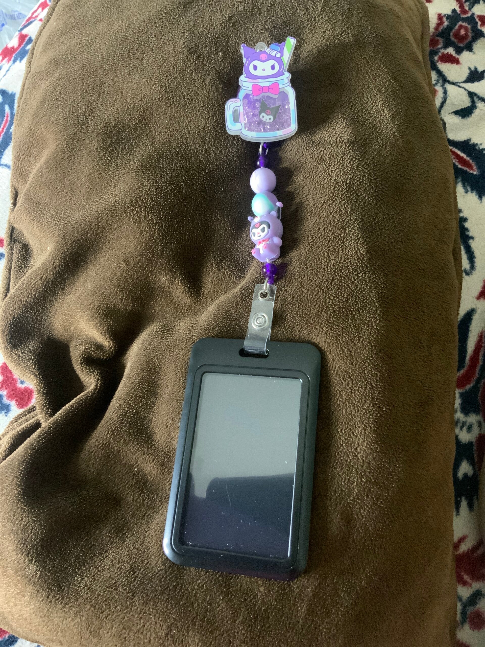 Kuromi shaker beaded badge reel