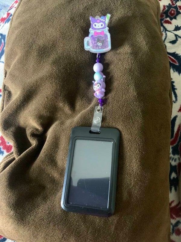 Kuromi shaker beaded badge reel