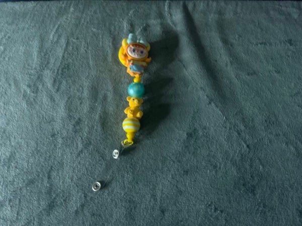 Yellow Labubu beaded badge reel