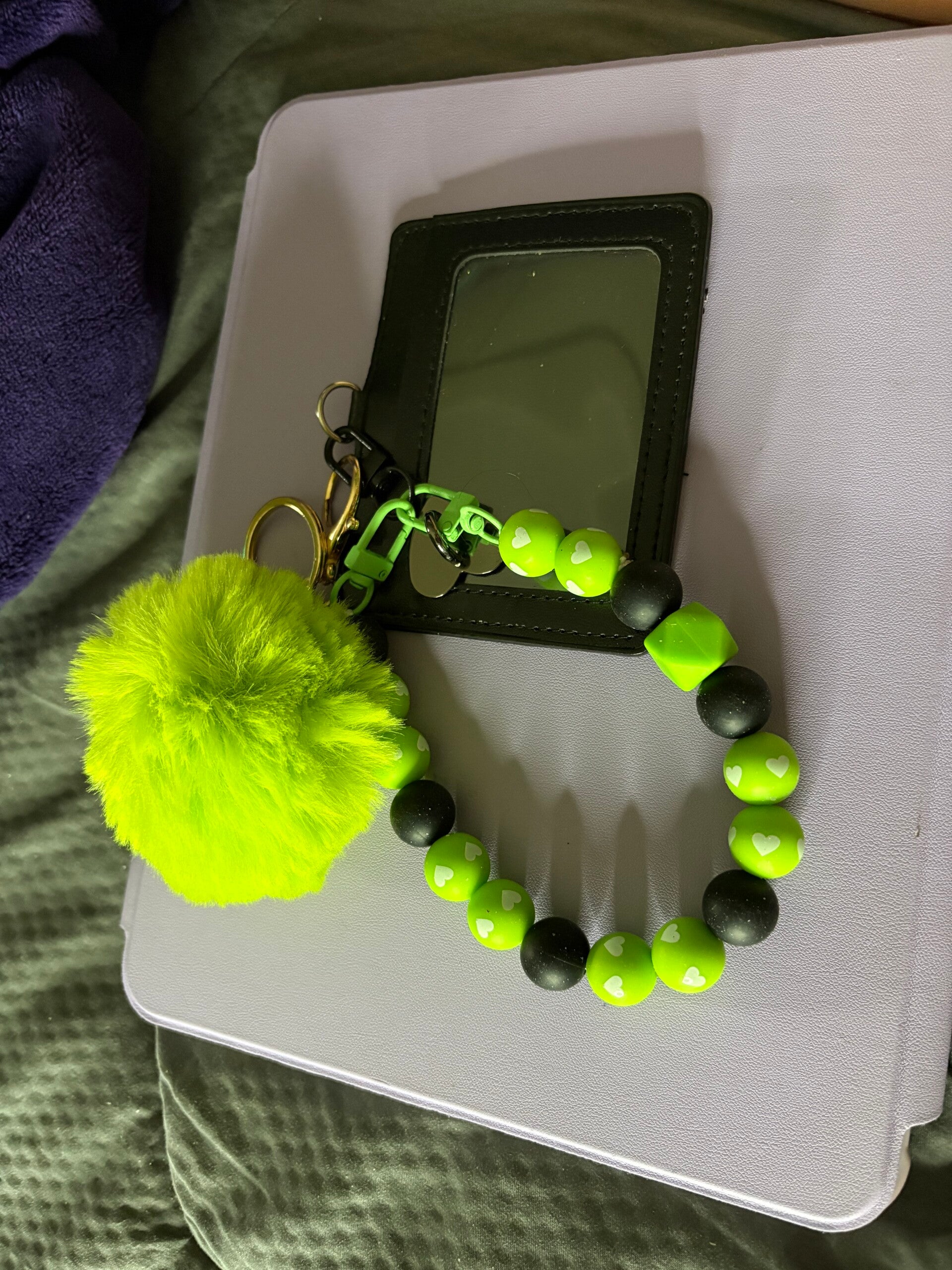 Lime Green & Black Wristlet keychain