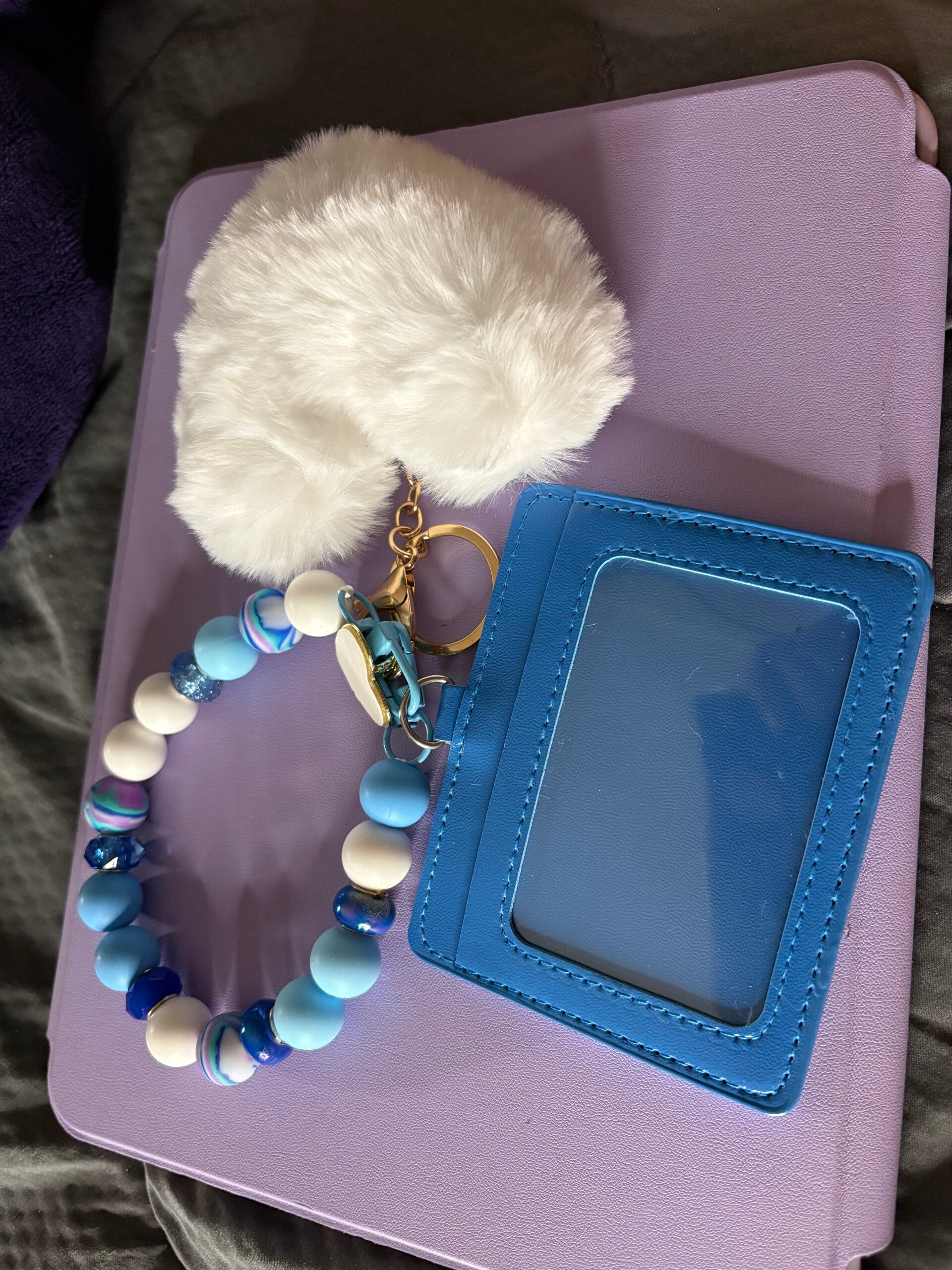 Light Blue & White Wristlet keychain